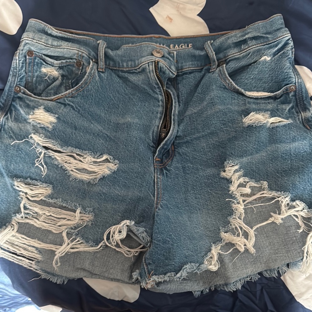 American Eagle Outfitters Blue Distressed Denim Shorts